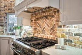 Exposed brick backsplash