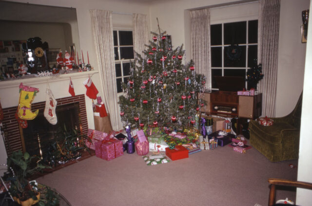 Christmas tree in the corner of a living room