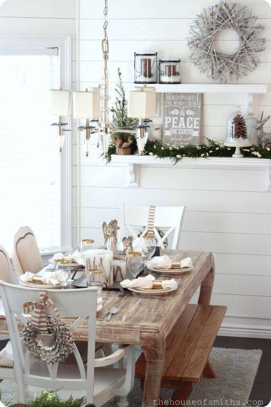 winter tablescape neutral decor white room shiplap