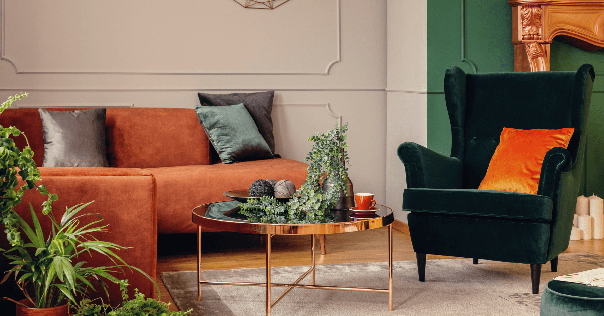 Green and brown living room.