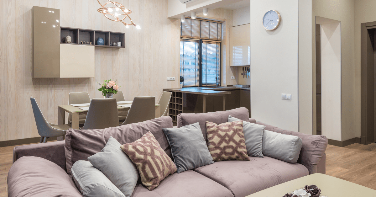 A small living room dining room with well-placed furniture.