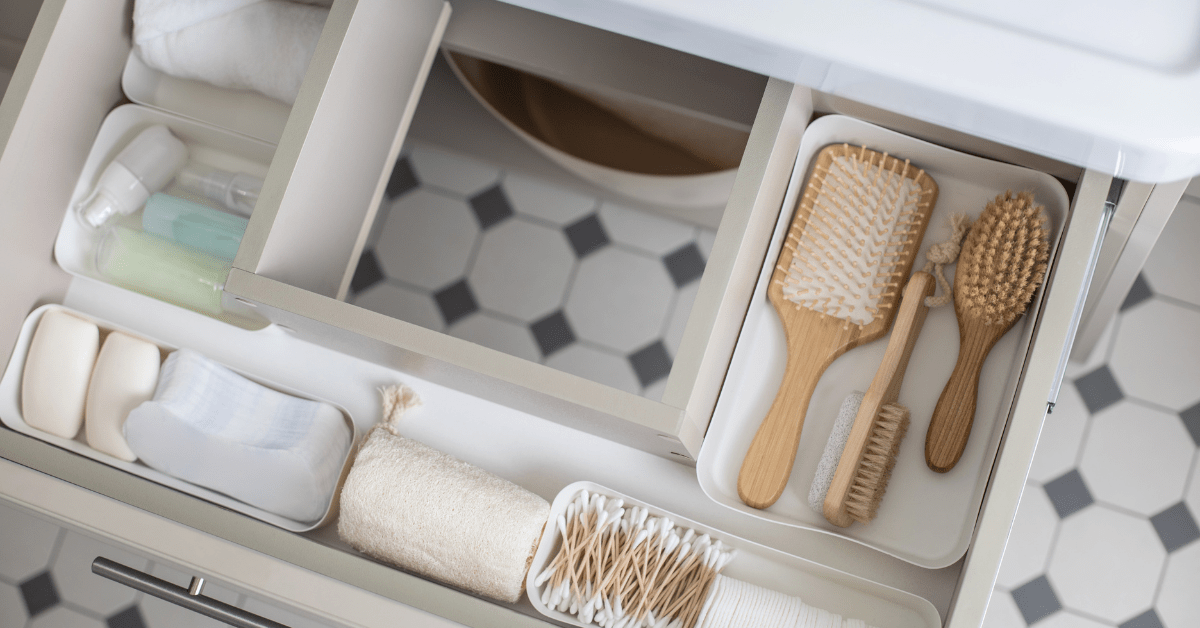 Unique bathroom drawer with an organizer.