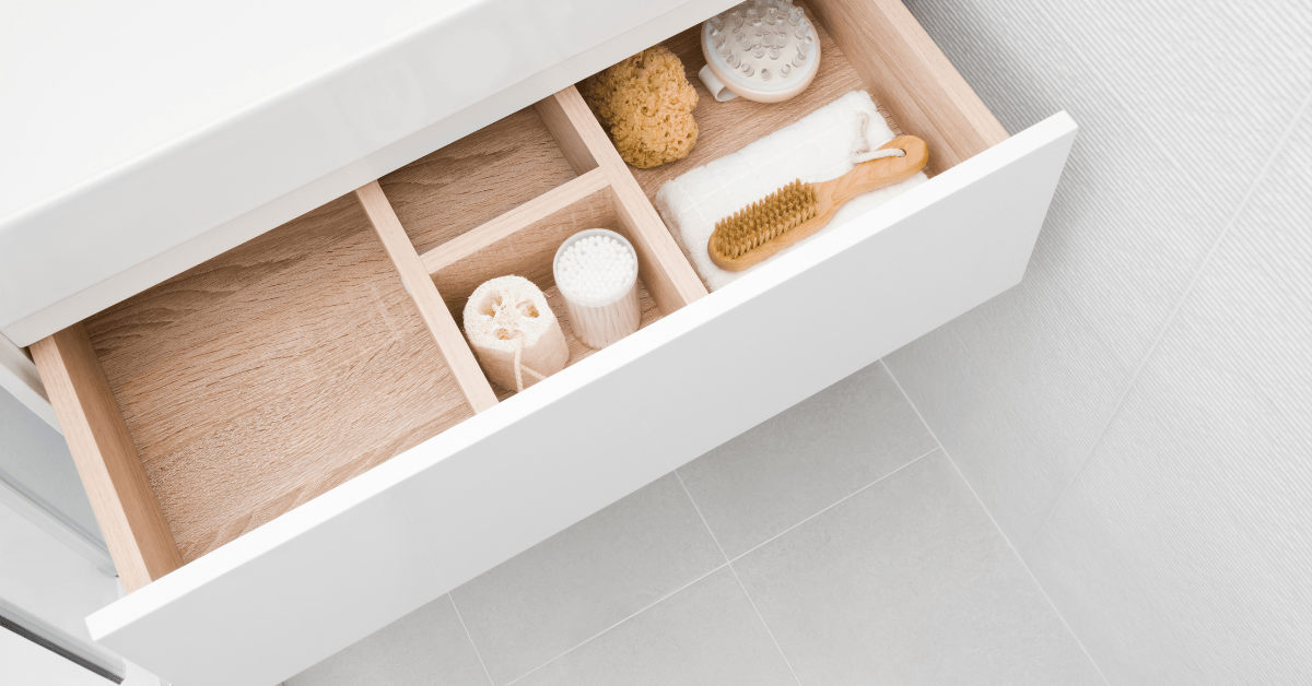 Wooden bathroom drawer organizer.