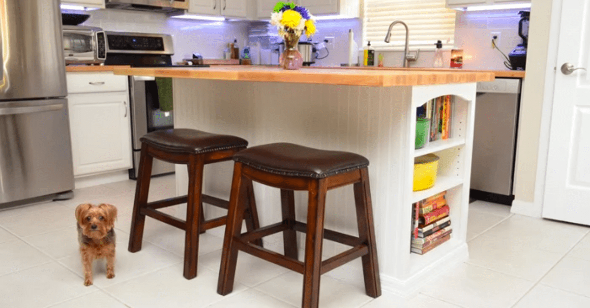 Kitchen island with a butcher top.