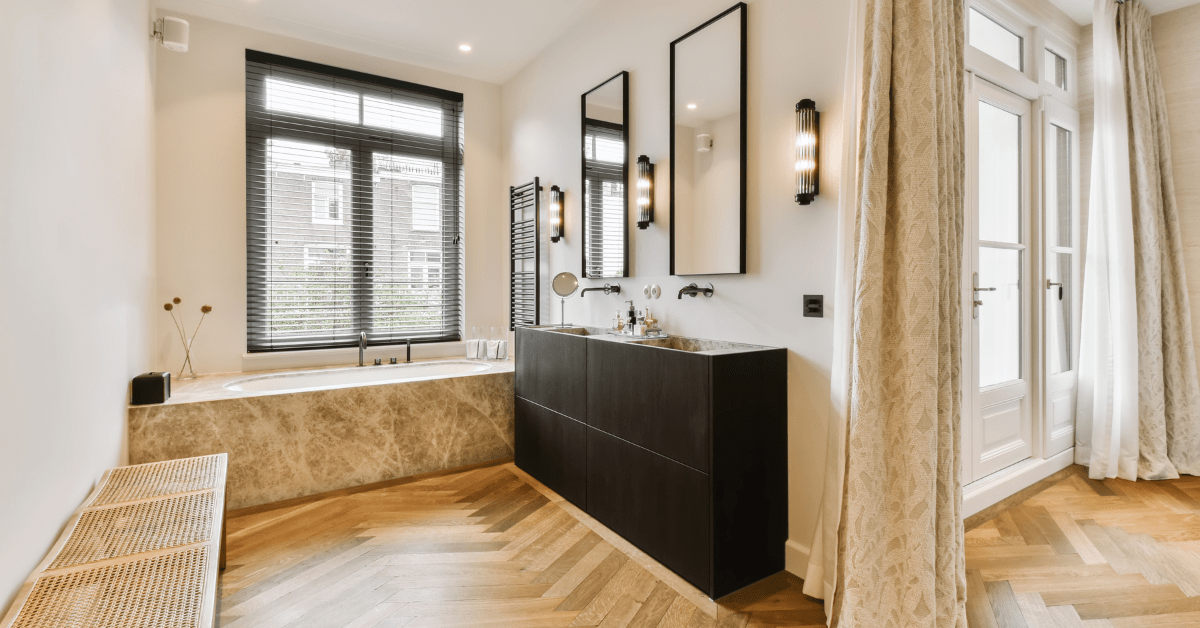 En suite bathroom with large tub.