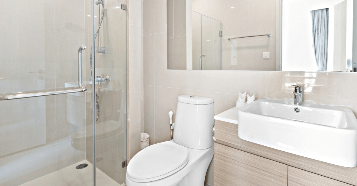 Remodeled bathroom with modern finishes.